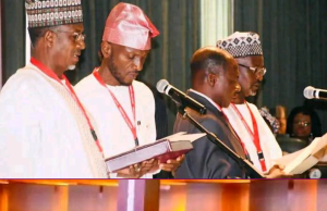 JUST IN. PROFESSOR AJA WNAMBAM SWORN IN BY PRESIDENT TINUBU AS INEC FEDERAL COMMISSIONER FOR SOUTH EAST