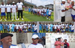 A Titan Celebrated: Gen. Elaye Dollar Slaboh, Apostle Bodmas, and Stakeholders Honour Chief Godfrey Tare Pondi with Football Novelty Match at the Heart of the Ijaw Nation.